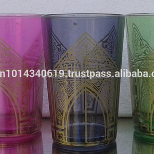 Set of 6 Moroccan Gold <b>Shot</b> <b>Glasses</b> with Colorful Print Tea Party Coffee & Tea Sets - Product Image 1