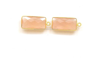 Magnifique pierre précieuse en calcédoine rose sertie en bélière, 10 x 14 mm, rectangulaire, pierre de naissance, connecteur bohème - Product Image 5