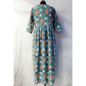 Robes décontractées bohèmes en coton à boutons droits de haute qualité, longueur au sol, imprimé floral, vêtements quotidiens pour femmes, ethniques, confortables, été - Product Image 2