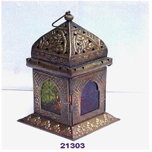 Linterna de candelita marroquí de latón antiguo con base cuadrada, linterna decorativa para mesa de comedor, boda, evento de vacaciones - Product Image 1
