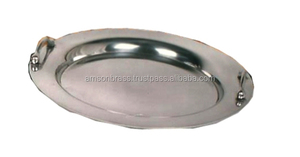 Plateau de service en métal de haute qualité plateau fait à la main de qualité supérieure plat décoratif en relief argenté de forme ronde - Product Image 5