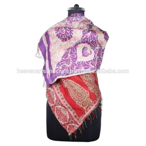 Kantha Work <b>Silk</b> Handmade Vintage Style <b>Scarf</b> Trendy Design for Girls SC1226 <b>Scarves</b> Vintage Kantha Hand Stitched Cotton Allover - Product Image 2