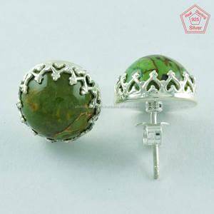 Pendientes de Plata de Ley 925, diseño de bola de piedra turquesa de cobre, joyería para fiesta de compromiso de boda para mujer, directo de India - Product Image 3