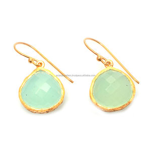 925 Sterling Silver Aqua Chalcedony Gemstone gold vermeil Earrings - Product Image 2
