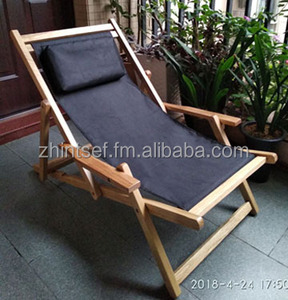 Chaise longue <span class=keywords><strong>en</strong></span> <span class=keywords><strong>toile</strong></span> de <span class=keywords><strong>bois</strong></span> avec accoudoir, meuble d'extérieur pour évènements, fauteuil de plage - Product Image 1
