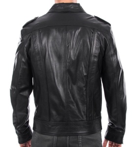 <b>Black</b> Biker Style Motorcycle Jacket Classic <b>Real</b> Leather Fashion Jacket with Front Zip and Pockets Comfortable Leather Jackets - Product Image 5