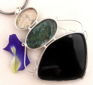 9.25 Sterling Silver Natural Picture Jasper Rain Forest & Black Onyx Gemstone Pendentif Femmes Bijoux En Gros - Product Image 4