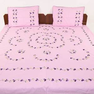 BL-146 de drap de lit fait main rose clair violet pétales feuilles vertes - Product Image 1