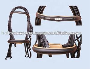 Bride de cheval en cuir indien de haute qualité avec rembourrage de vache doux et boucles en laiton verni - Product Image 2