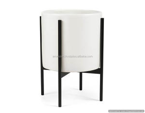 White Planter With Wood Stand New White Color Decoration Fancy Beaded Decorating Unique Wooden Stand Planter <b>Supplies</b> From India - Product Image 1