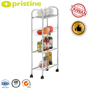 MIT tự làm chất lượng cao 4-Tier lưu trữ nhà bếp giỏ hàng kim loại cầm tay bốn bánh 4-Tier lưới bán buôn Đài Loan đồ nội thất nhà sản xuất - Product Image 3