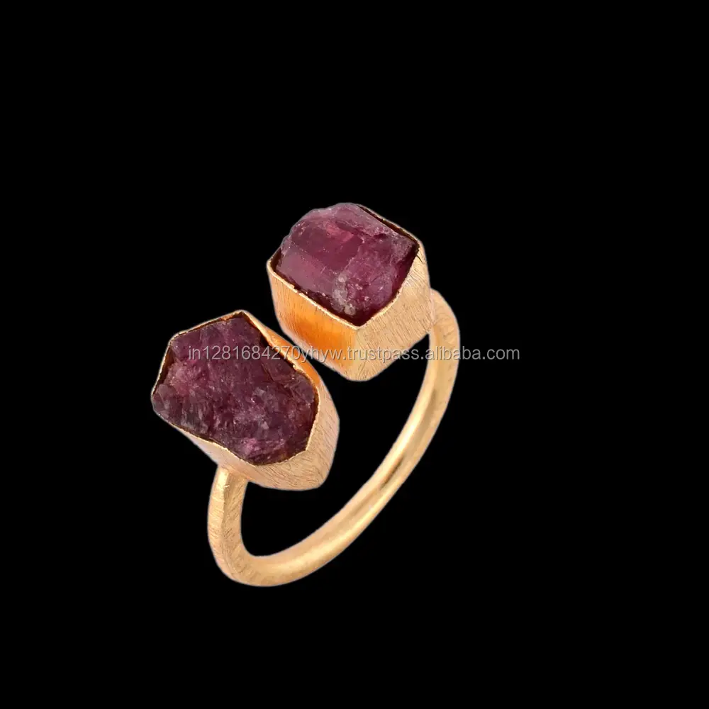 Ruby moldura natural pedra preciosa anel, áspero banhado a ouro jóias de noivado