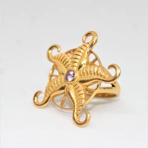 แหวนปลารูปดาวสีเงินสเตอร์ลิง925คอลเลกชั่นล่าสุดประดับพลอยอเมทิสต์ชุบทอง18K - Product Image 2