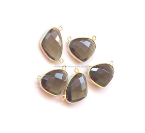 Beautiful Smoky Quartz Gemstone Heart Shape Double Bail Faceted Bezel Connector Gold Plated Brass <b>Jewelry</b> Making <b>Findings</b> Charm - Product Image 2