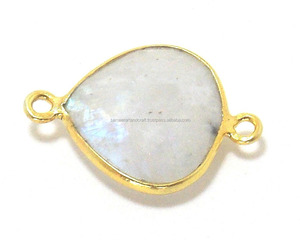 Plaqué or 18 carats 12x16mm double bélière lunette à facettes en forme de coeur blanc arc-en-ciel pierre de lune connecteur de qualité AAA résultats de bijoux Boho - Product Image 3