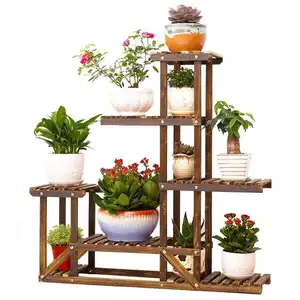 Suporte de madeira para bonsai, suporte para plantas e flores, prateleira para armazenamento interno de 6 potes pro