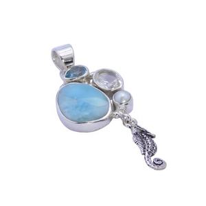 Nouvel arrivage de bijoux de mode Design unique en argent sterling 925 Pendentif Larimar en plusieurs pierres précieuses Bijoux fins Pendentifs et breloques - Product Image 1