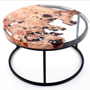 Modern Industrial Solid <b>Wood</b> Epoxy <b>Resin</b> & Metal Base Coffee <b>Table</b> <b>for</b> Home & Living Room Round Style Furniture - Product Image 1