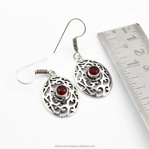 บริสุทธิ์925เงินสเตอร์ลิงห้อยต่างหูสำหรับผู้หญิงธรรมชาติโกเมนพลอยเงินลดลงต่างหูแฮนด์เมดเงินทึบต่างหู - Product Image 1