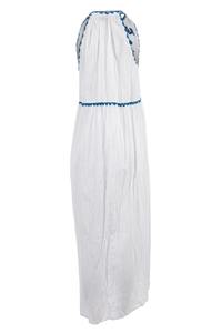 Custom Made Ladies Sweetie <b>White</b> Embroidered Front Button <b>Tie</b> Waist Ruffle Hem Maxi Dress Latest Elegant Designer Sexy Long Gown - Product Image 5