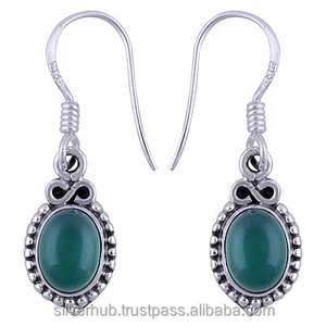 ใหม่ล่าสุดพลอยนิลสีเขียวธรรมชาติต่างหูห้อยเงินสำหรับเป็นของขวัญวันเกิด925สเตอริงเงินแฮนด์เมดเครื่องประดับ ODM - Product Image 1