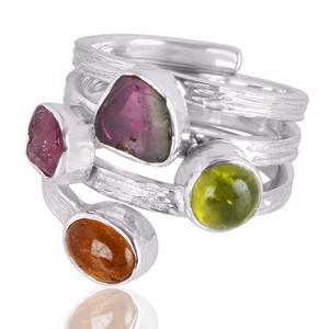 Anillo de piedras preciosas de turmalina múltiple natural-piedra protectora-anillo hecho a mano-Plata de Ley 925-anillo de desgaste de fiesta-anillo rugoso-anillo al por mayor - Product Image 1