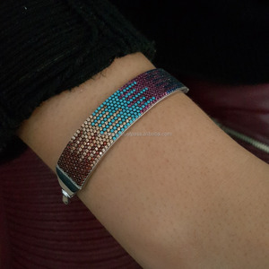 Rose Gold P. 925K Sterling Silver Micro Pave Cz Diamond <b>Rainbow</b> Bangle <b>Bracelet</b> - Product Image 2