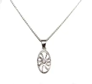 Gorgeous Silver Designer And Cubic Zircon 925 Solid Sterling Silver Necklace & Chain Set Jewelry Oval Wheel Designer Pendant