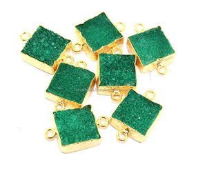 Vente en gros de bracelets à bricoler soi-même en plaqué or 24 ct Fourniture de bijoux en agate naturelle Druzy Forme carrée Double bélière Connecteur Laiton - Product Image 3