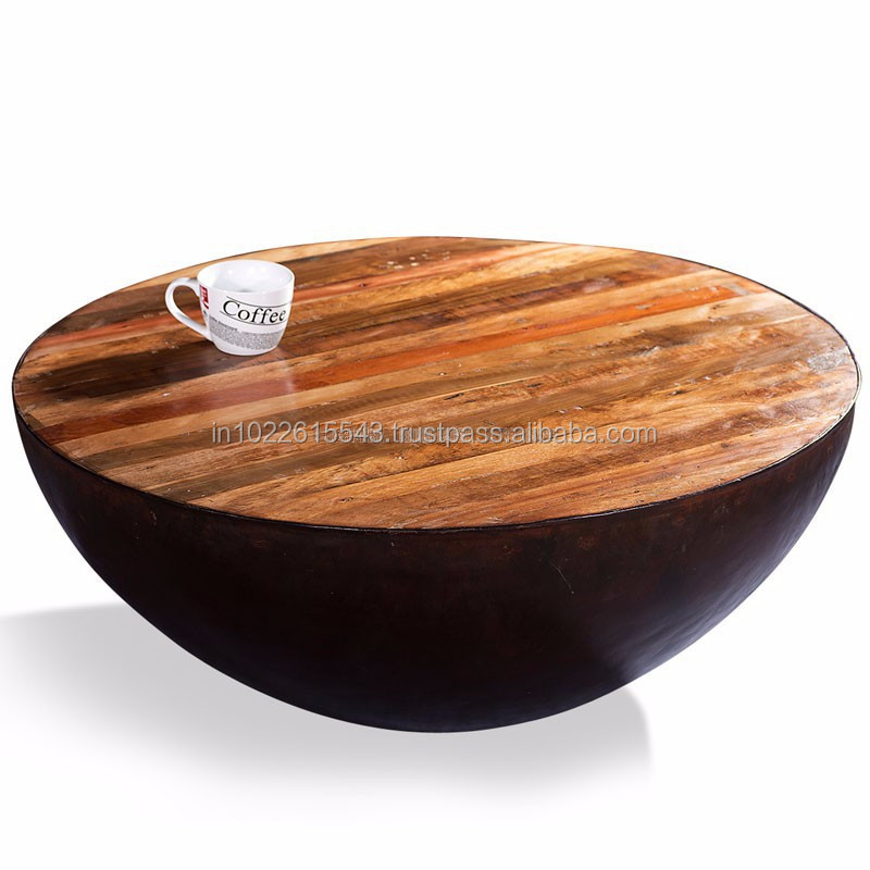 Industrial Reclaimed Wood Round Coffee Table