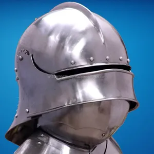 Medieval Knight Close Armet Helmet sharp edge line on head 16 Gauge colour silver wearable helmet