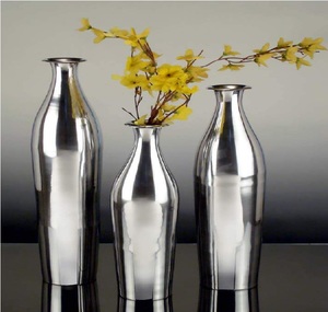 Shiny Polished Aluminum Metal Flower <b>Vase</b> | Elegant Modern Home Decor | Luxury Stylish Table Centerpiece Wedding Gift <b>Vase</b> <b>Set</b> 1 - Product Image 1