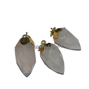Quartz rose facettes goutte d'or pendentifs à la mode électro plaqué breloques - Product Image 1