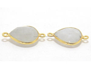 Plaqué or 18 carats 12x16mm double bélière lunette à facettes en forme de coeur blanc arc-en-ciel pierre de lune connecteur de qualité AAA résultats de bijoux Boho - Product Image 6