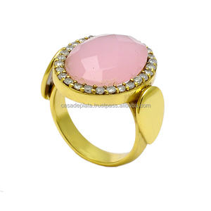 Bague en pierres précieuses calcédoine CZ & Rose en argent sterling 925 avec lunette plaquée or cadeau de fête de mariage à la mode - Product Image 2