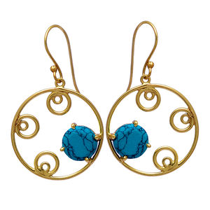 Boucles d'oreilles rondes en argent sterling massif 925 plaqué or avec pierre turquoise - Product Image 1