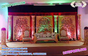 ของตกแต่งหลังเวทีดีไซน์แบบอิมพีเรียล,แผงเวทีงานแต่งงานแบบบอลลีวูดที่ทันสมัยอุปกรณ์ประกอบฉากเส้นใยสีขาวที่สง่างาม - Product Image 6