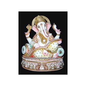 Ganesha-Sculpture assise en marbre blanc pur de qualité supérieure, seigneur colorée, pour la décoration de la maison et le culte - Product Image 1