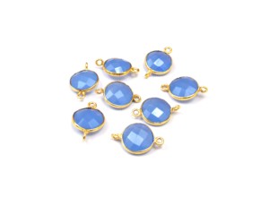 Blue Chalcedony Gemstone with Gold Plating Handmade Fashionable 8mm Chain for Her Jewelry Making Trendy Bezel Connector Gift - Product Image 2