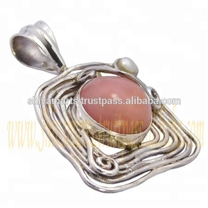 Perle d'opale rose naturelle Multi pierres précieuses Vintage plaqué rhodium fait à la main en argent Sterling pendentif à breloque bijoux fins - Product Image 2