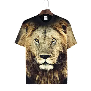 Volledige Print Dieren Print Korte Mouwen Mannelijke T-shirt 100% Poly Mannen Tee Shirt Leeuw