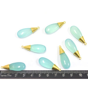 Aqua Calcedonia Forma de pera Bisel de Plata de Ley 925 Colgante chapado en oro Fabricación de joyas hechas a mano - Product Image 2