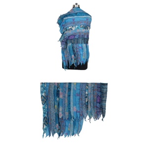 Estola de seda reversible para el cuello vintage, parches de Sari indio, bufanda reversible, bufanda de rayas coloridas, panel de seda vintage, Sari - Product Image 1