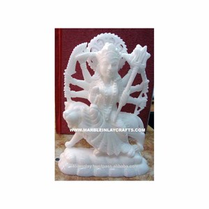 White Marble Durga Maa Statue <b>Painted</b> Exclusive Murti Indian Exporter Statue Worship Hindu Culture Handmade High Quality - Product Image 1