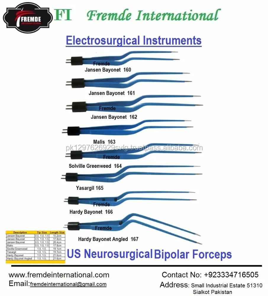 EUA Neurocirúrgico Bipolar Fórceps Reutilizável Jansen baioneta, Malis,Scovile Greenwood,yasirgil, baioneta hardy fórceps bipolar