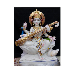 White Marble Saraswati Mata Sitting of Lotus - Product Image 1