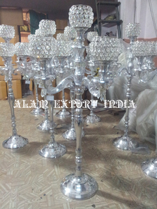 Latest Design <b>Top</b> Creative Alam Export India Handmade Metal Aluminum Candelabra 5 Arms <b>Crystal</b> Bowl Wedding Use Tabletop - Product Image 6