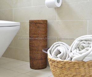 Porte-papier toilette en rotin blanc pour accessoires de salle de bain - Product Image 5