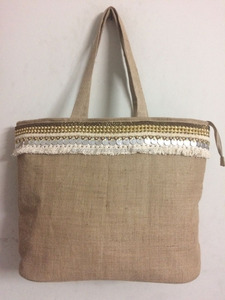 Bolso de hombro de yute de lona de estilo bohemio para mujer con decoración de cadena, bolsos de mano al por mayor de moda, Guru Kirpa Export House - Product Image 2