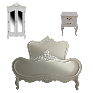 เฟอร์นิเจอร์ไม้มะฮอกกานีชุดห้องนอน La Rochelle สีขาวสไตล์ฝรั่งเศส - Product Image 1